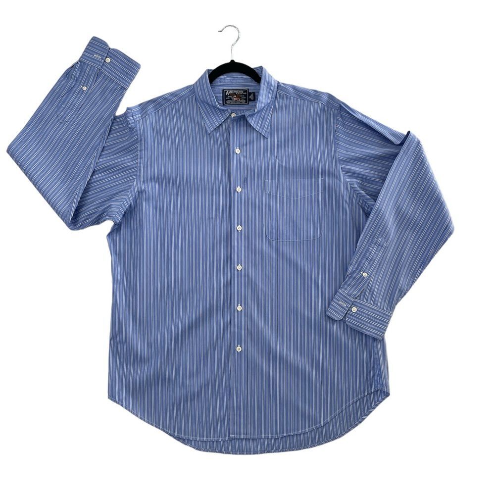 American Living Men's Blue Dress Shirt Size XL Striped Long Sleeve